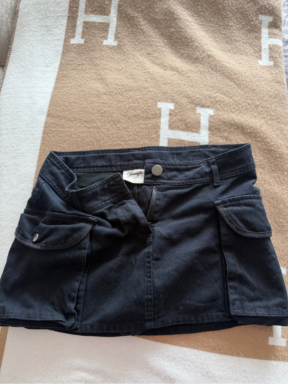 YoungLA Black Mini Skirt with Cargo Flap Pockets